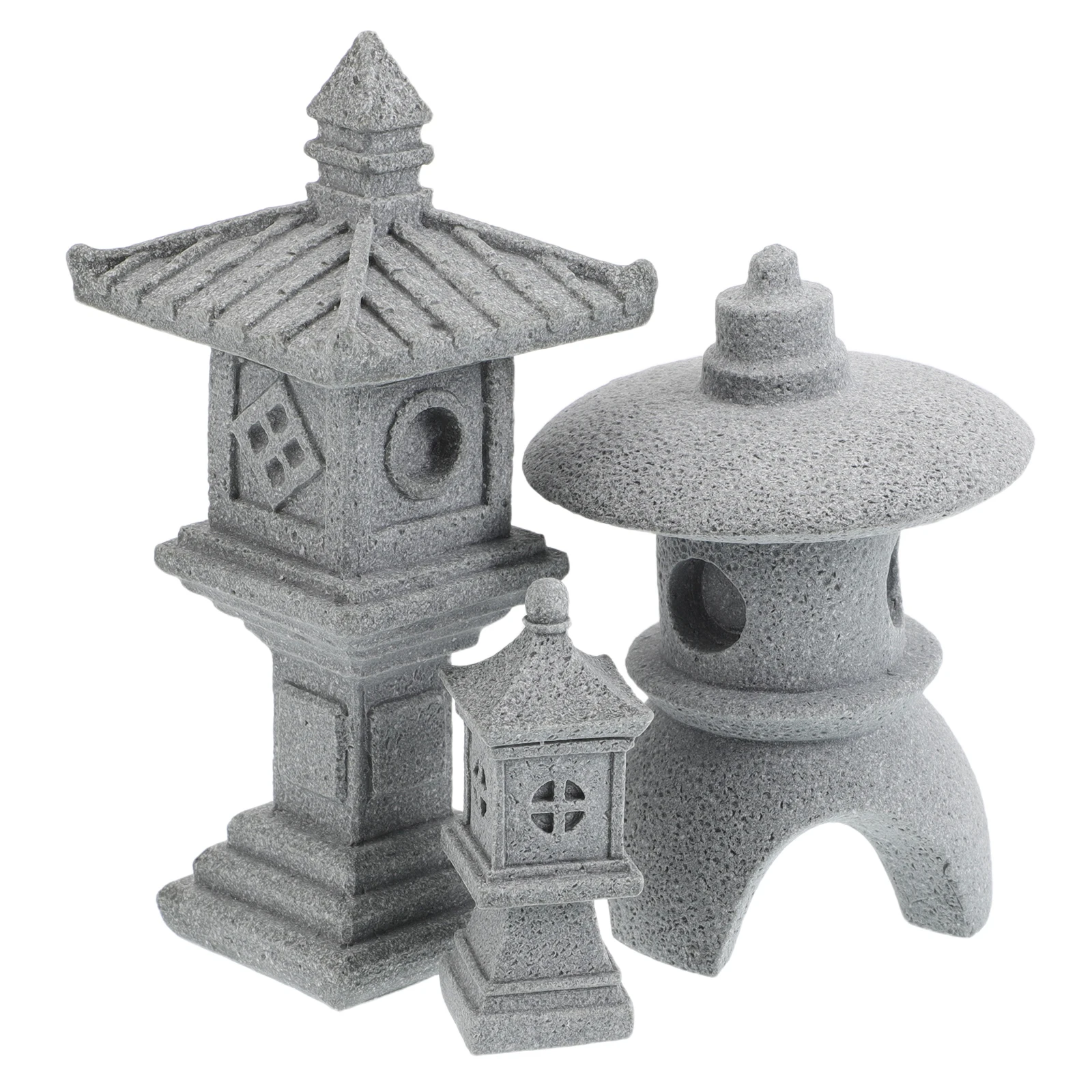 

3 Pcs Micro Statues Grey Garden Lantern Decorative Asian Ornaments