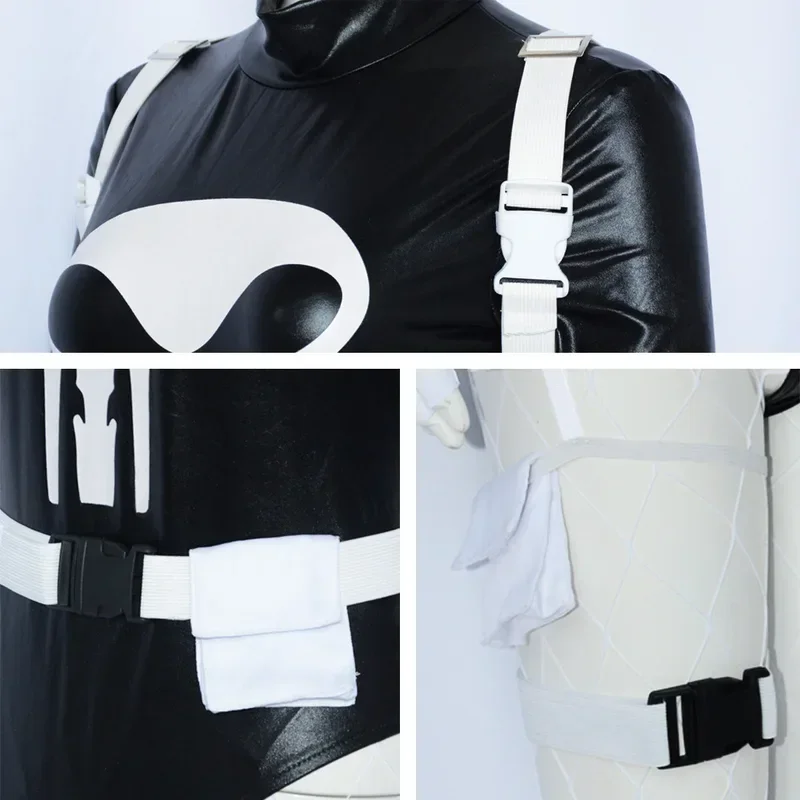 Costume cosplay per punizione cinematografica Set completo Tuta nera Abiti uniformi per donne Adulte Abiti da festa di carnevale di Halloween Gioco di ruolo