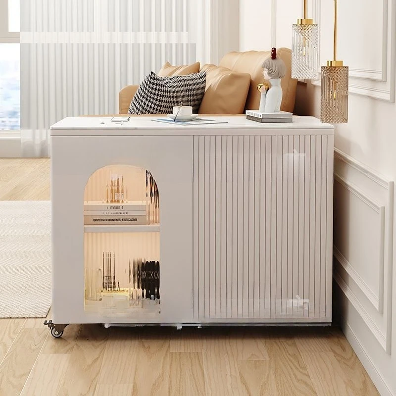 

Cream wind sofa side cabinet side cabinet living room rock slab coffee table ins wind side storage table simple modern corner