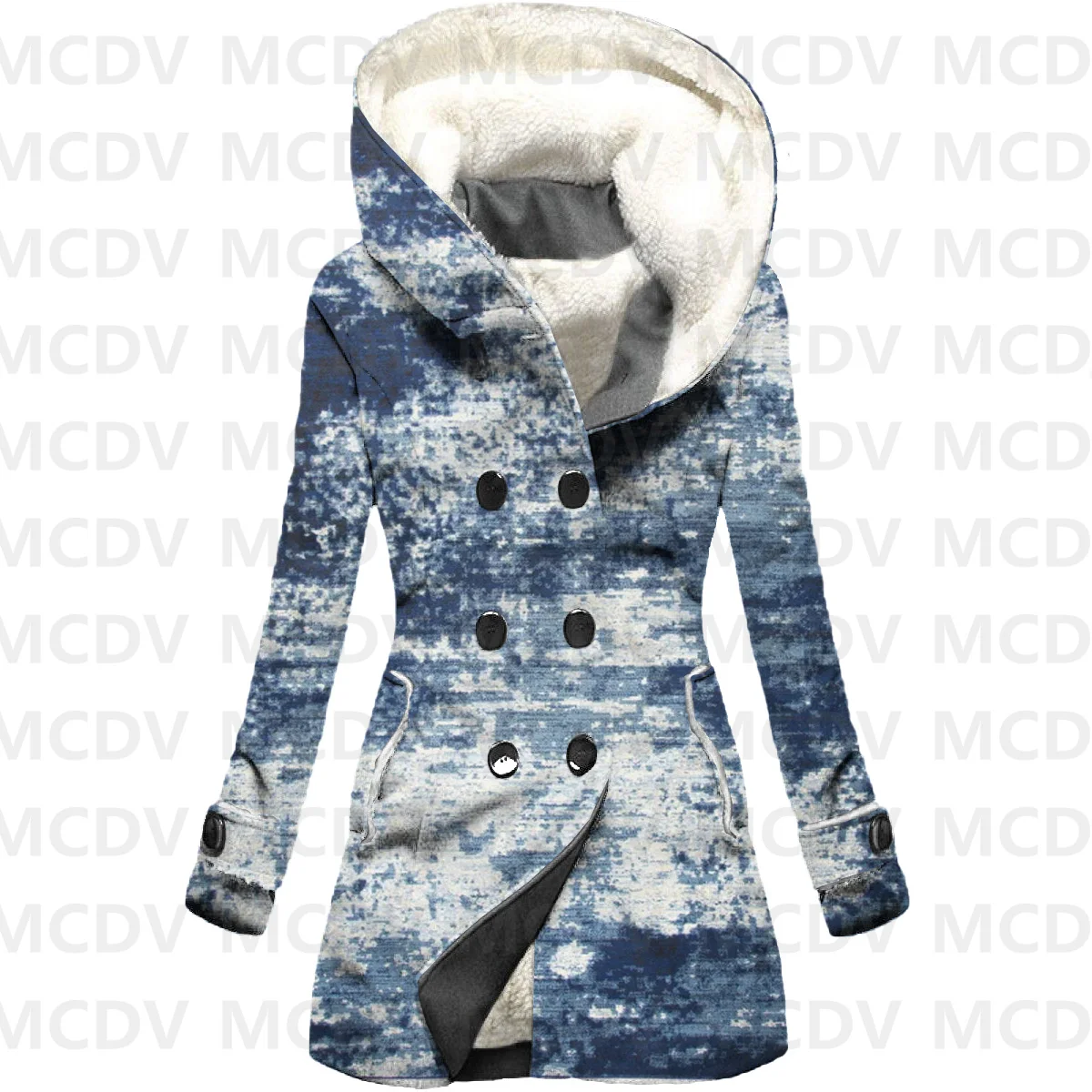 Retro Print Fleece Hooded Cloak Women Thick Warm Coat Women's Winter Warm Overcoat Casual Clothes 03