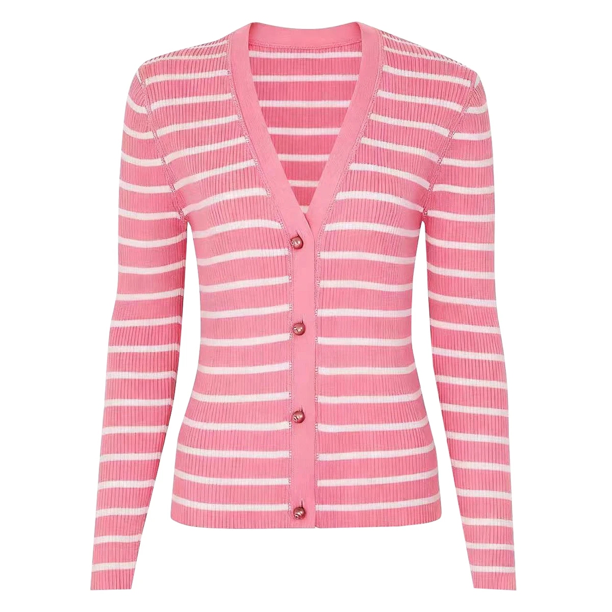 

High Quality Autumn New Style Fashionable Temperament Commuting Striped Women's Knitted Long Sleeved Cardigan Top Jacket