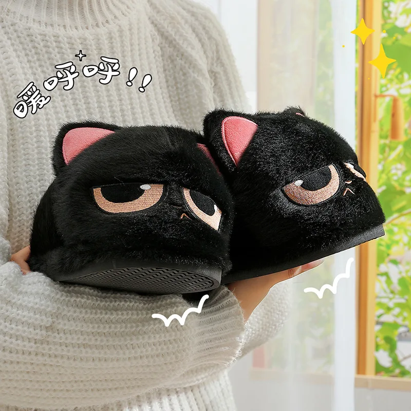 Latest fuzzy sorrow kitty slippers women's winter animal designer slides shoes home scuff woman big head cat flipper floor shoes