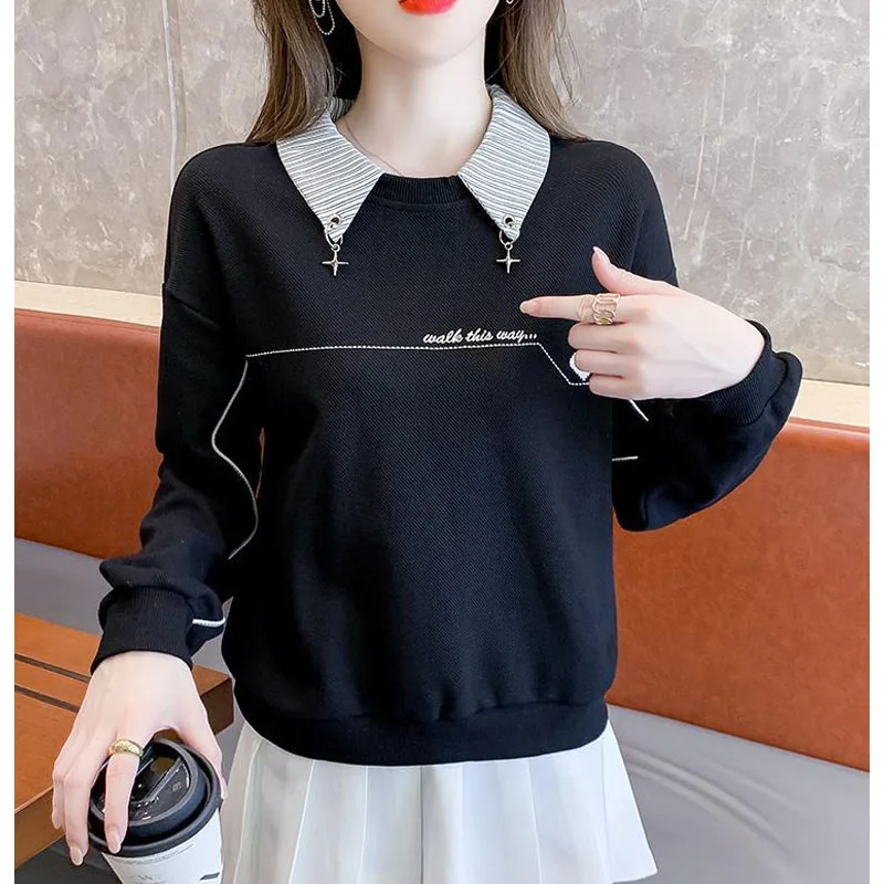 New Spring Fashion Trend Fake Two Piece Design Sense Polo Neck Panel Loose Versatile Slim Style Women\'s Long Sleeve Sweater