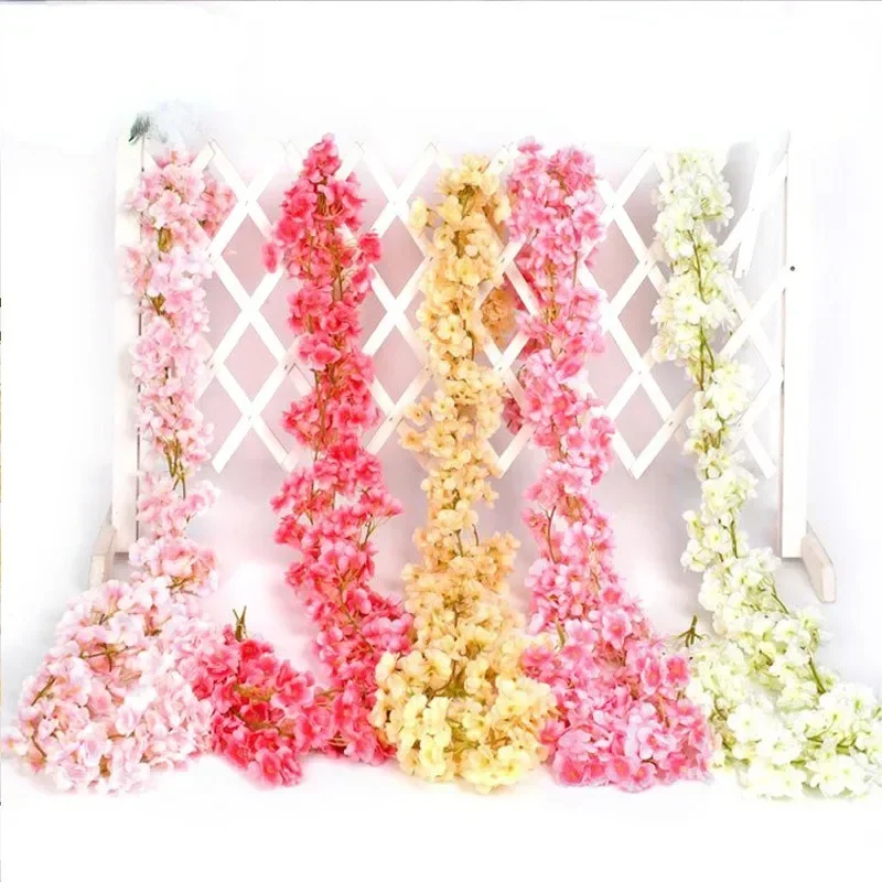 175cm 135 Head Artificial Cherry Blossom Rattan Wedding Home Decoration Flower Rattan Plastic Flower Rattan