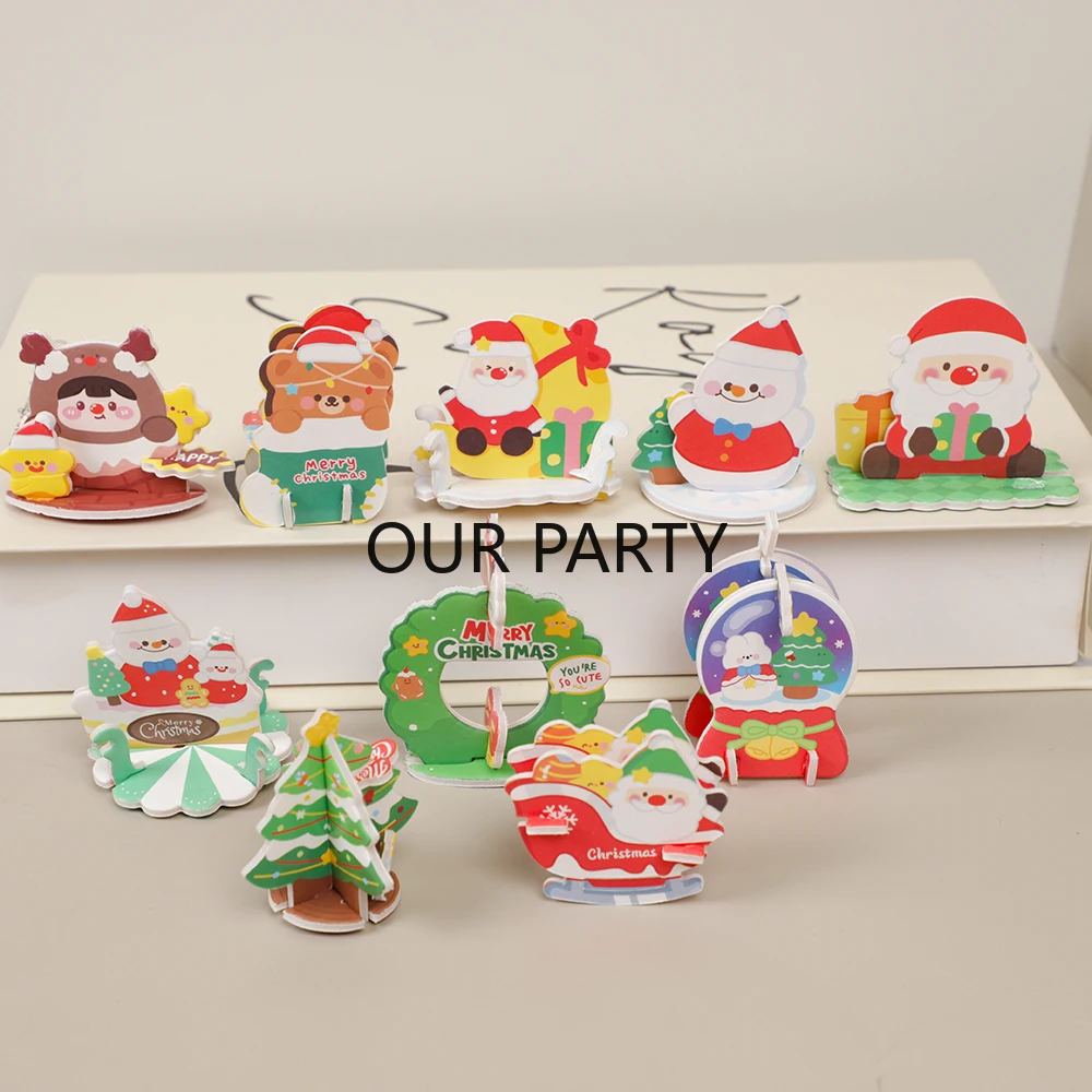 30Pcs Cute Mini Santa Claus Snowman 3D Paper Jigsaw Puzzles Educational Toy for Kids Christmas Party Favors Kindergarten Gifts