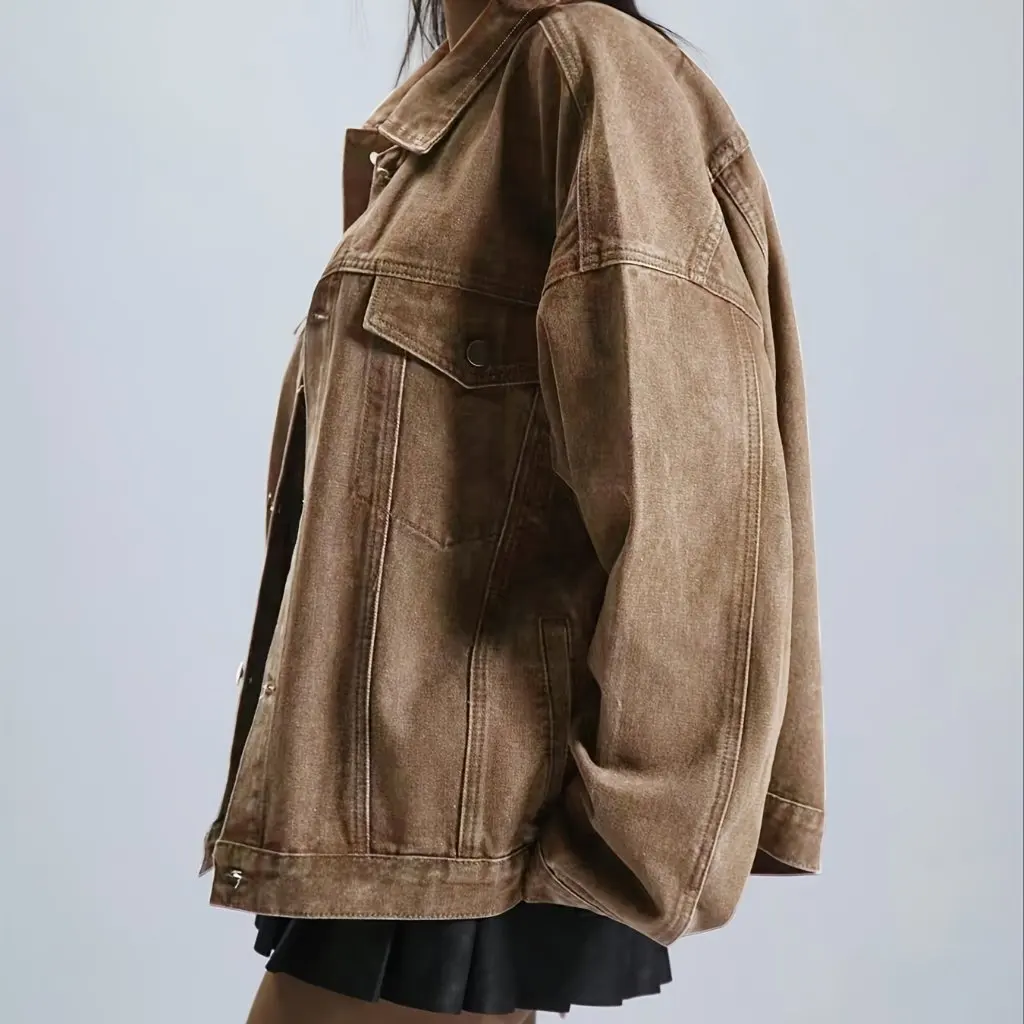 

Женская повседневная джинсовая куртка с длинным рукавом, модная верхняя одежда для женщин