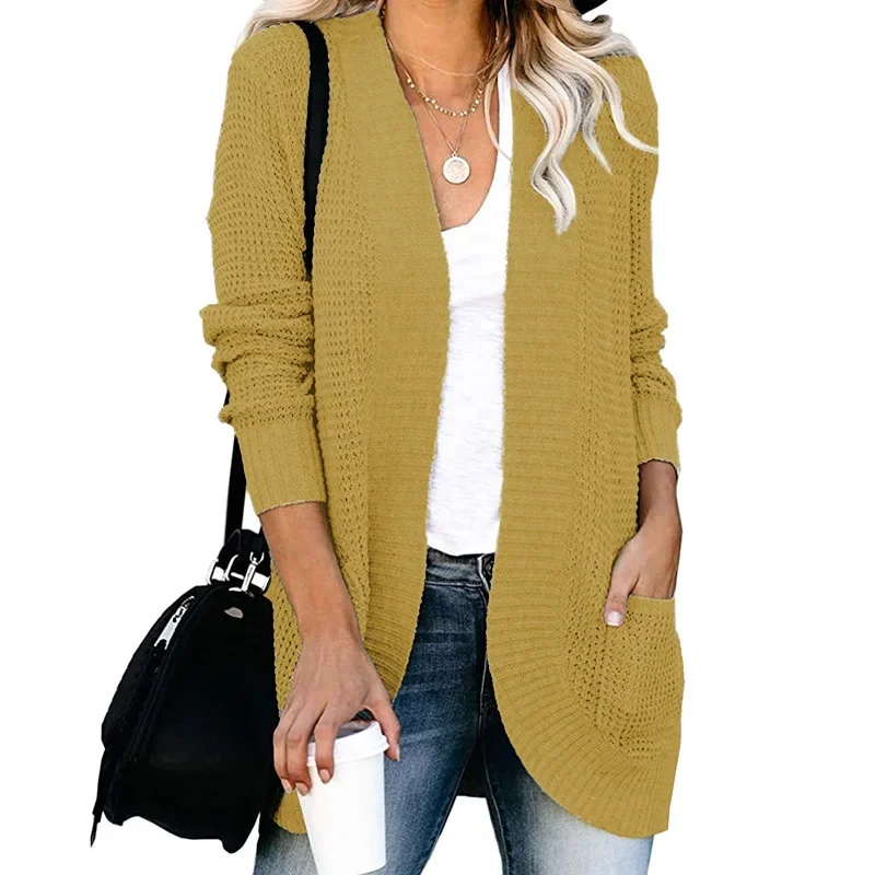 2024 autumn new cardigan women's Europe and the United States curved front large pocket sweater cardigan