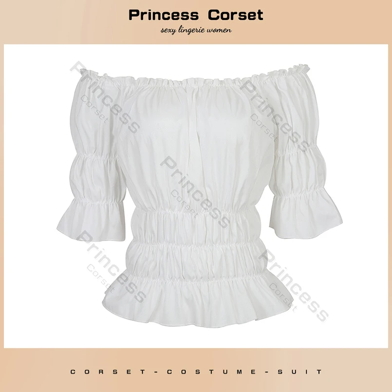 

Renaissance Blouse Pirate Crop Top Women Steampunk Blouse Plus Size White Top Off Shoulder Medieval Blouse Tunic Short Sleeve