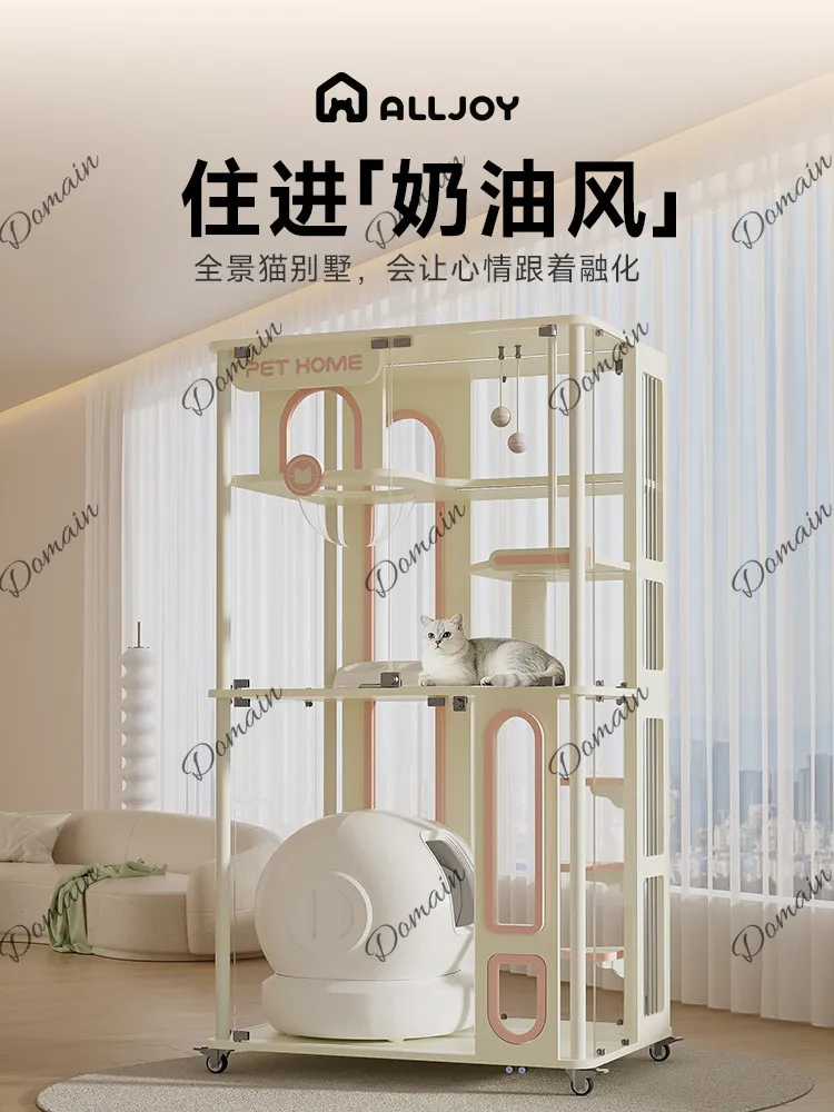 Panoramic cat villa can put automatic cat litter box household indoor glass cat cabinet universal in all seasons