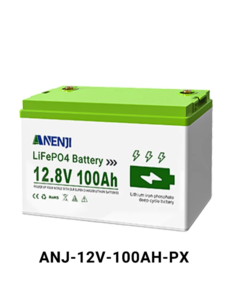 ANENJI 12,8 V, 100 Ah, akumulator LiFePO4, do głębokich cykli ładowania, z systemem BMS, akumulator litowo-żelazowo-fosforanowy, do zastosowań w systemach solarnych, pakiet akumulatorów litowych. — 2
