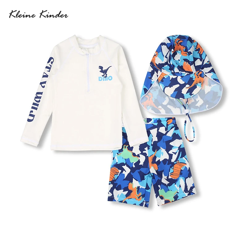 

Летний детский купальник для мальчиков, пляжный топ с длинными рукавами + брюки + шапка, профессиональный тренировочный купальник для мальчиков, 4-х предметный купальный костюм UPF50