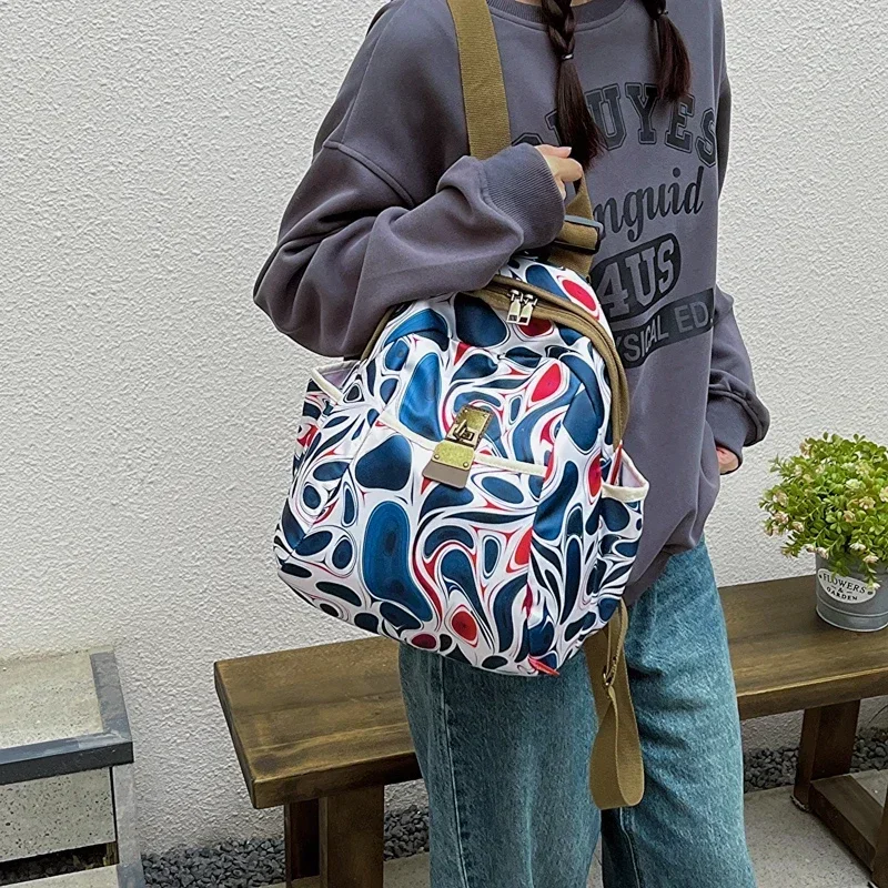 New Fashion Women\'s Backpack Trendy Printing Large Capacity Casual Backpack Women\'s Oxford Fabric Versatile Schoolbag Travel Bag