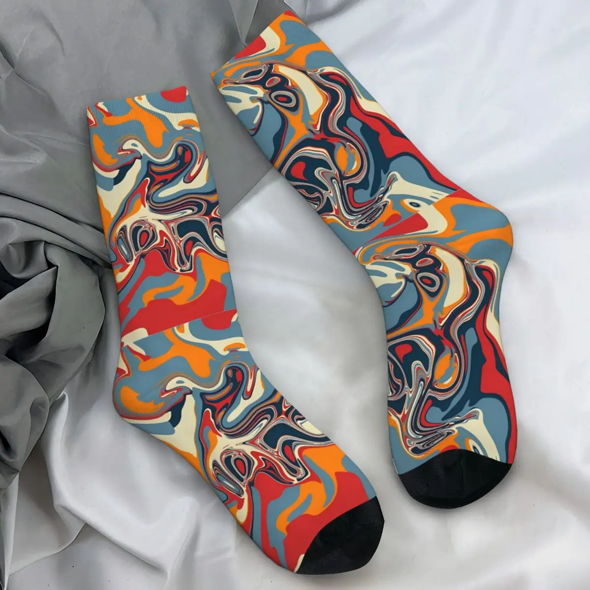 

Men Socks Abstract Fluid Retro Art Colorful Marble Painting Pattern Stockings Autumn Vintage Socks Cycling Anti Skid Socks