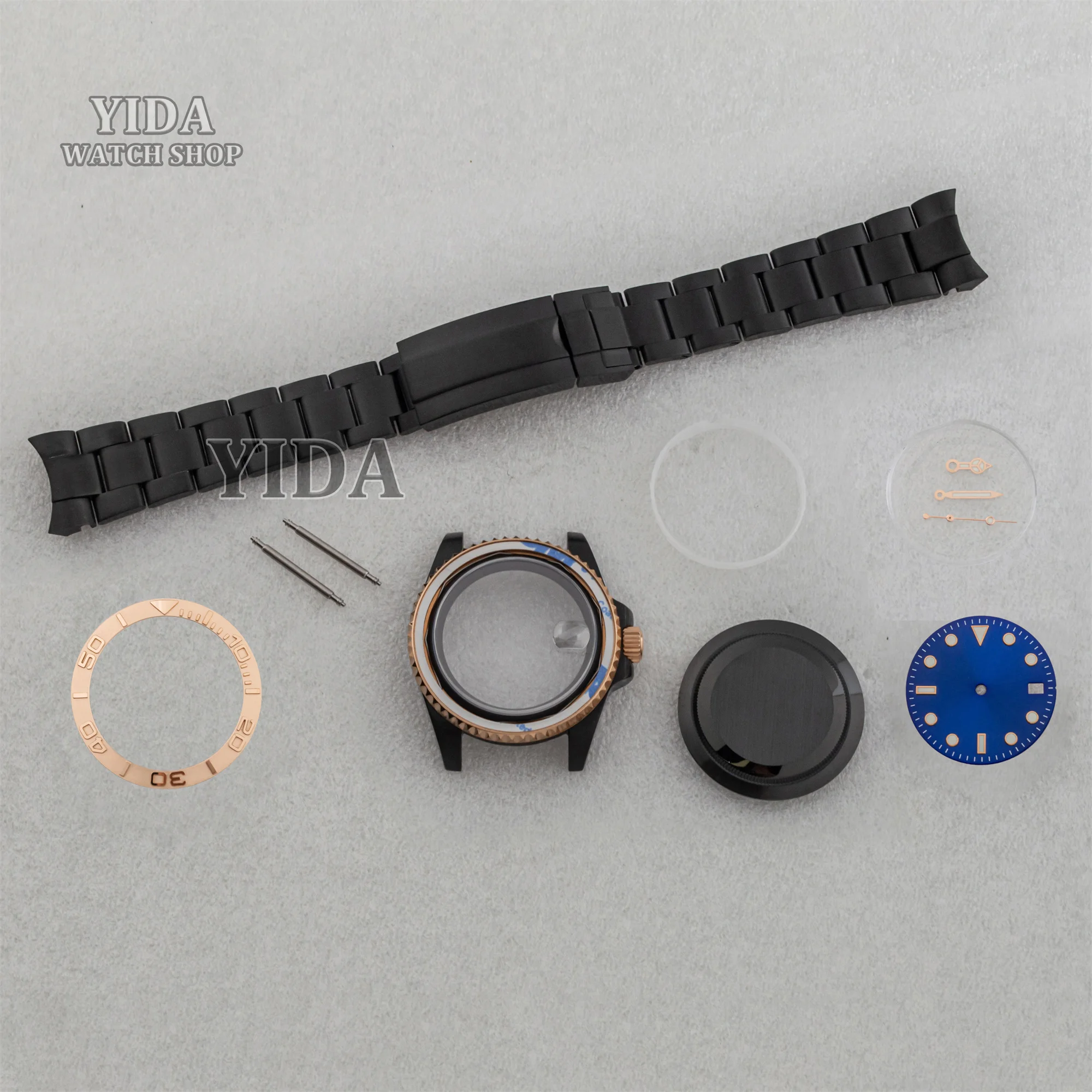 40MM Watch Case Oyster Strap Luminous Hands 28.5MM Black Blue Face Watch Replacements for SUB GMT Yacht NH35 NH34 NH36 Movement