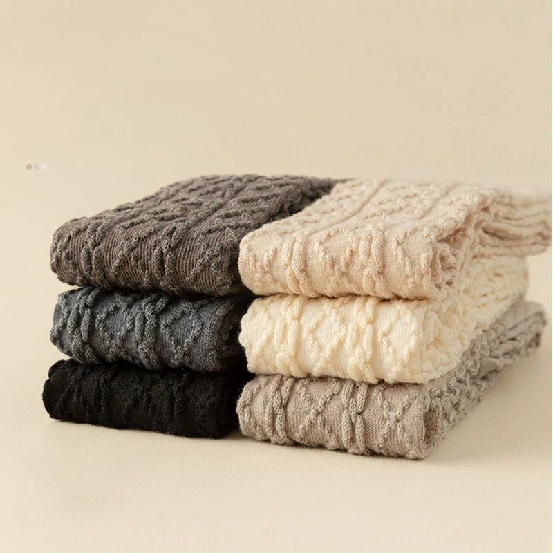 1 par Otoño Invierno mujer mezcla de lana hasta la rodilla calcetines gruesos cálidos suaves cómodos moda femenina Casual calcetines largos de tubo