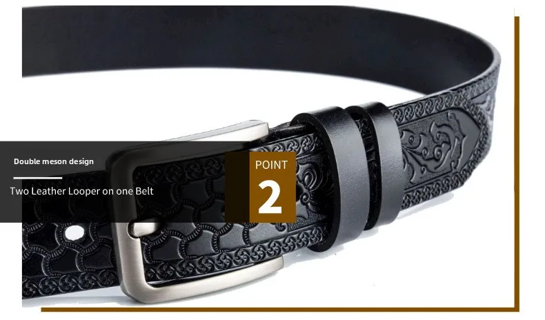 Europäischer und Amerikanischer Retro-Prägungsgürtel für Herren, Cross-Border-Stil Schwarzer Multifunktionaler Ledergürtel, 3,8 cm. – Detail 7