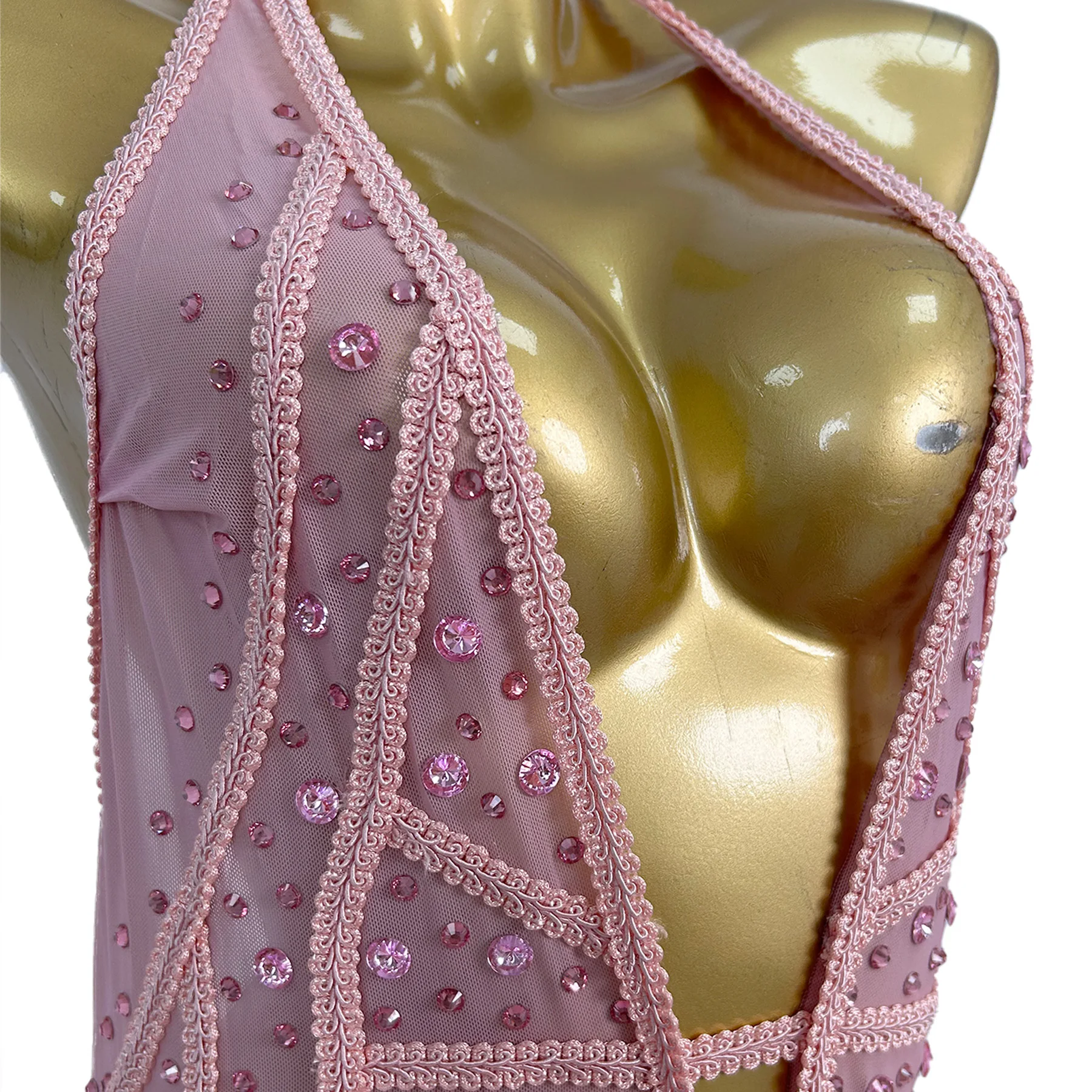 مثير الوردي كريستال شبكة حفلة عيد ميلاد فستان طويل مهرجان الكرة ثوب المرأة عارية الذراعين مساء مأدبة فستان تظهر مهرجان الزي #5