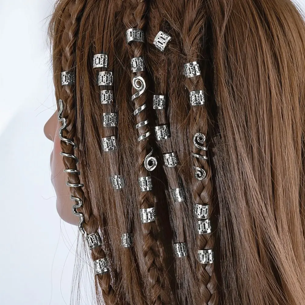 28pcs/set Fasion Alloy Hair Ring Clips Golden Curve Dreadlocks Beads Silver Snake Viking Celtic Knot Ladies