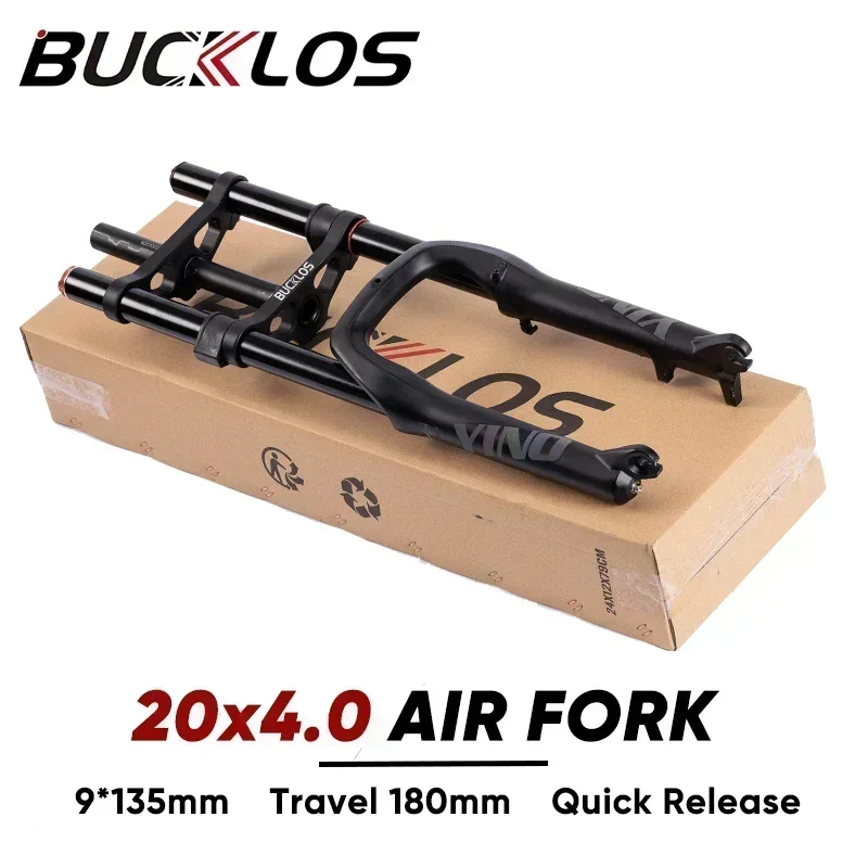 

BUCKLOS 20*4.0 Ebike Fork Dual Crown Travel 180mm Fat Bike Air Fork 9*135mm Disc Brake Suspension 20Inch Snow/Beach Bike Parts