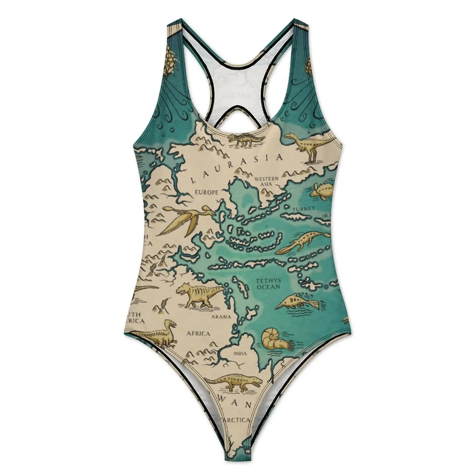 Earth Map Swimsuit Map of The Pangaea Push Up Swimwear One-Piece Sport Bathing Suit Swimsuits Sexy Pattern Beachwear Plus Size