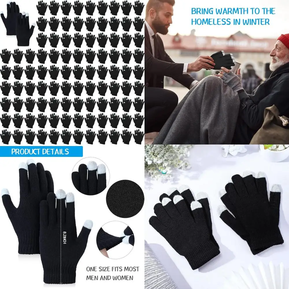 

Winter Touchscreen Gloves - Bulk Magic Stretch Knitted Texting Gloves for Men and Women Adults - Black