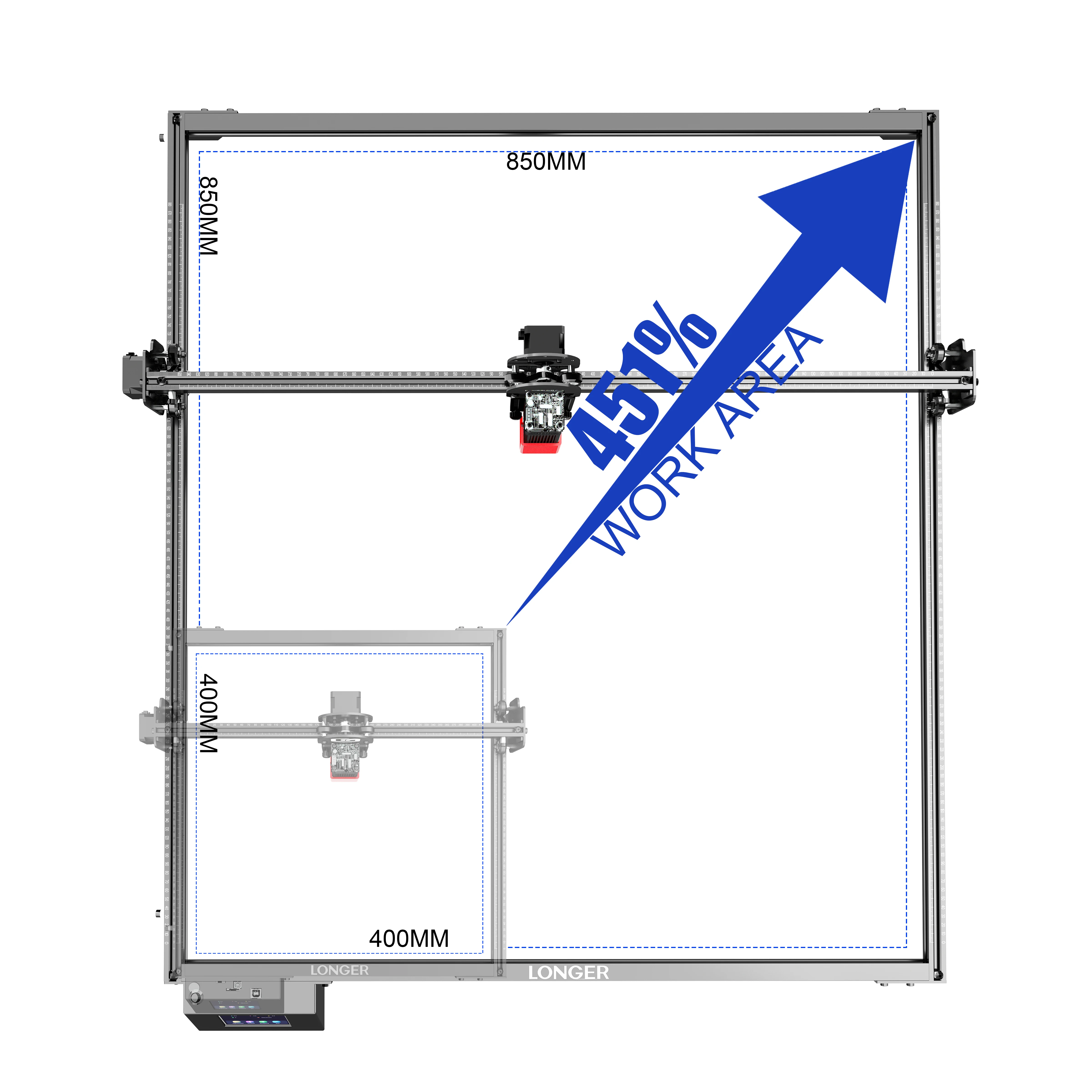 

Longer Extension Kit For Longer Ray5 5W /10W /20W XY Axis And Accessories Engraving Area is Expanded to 33.5"*33.5" 850 * 850mm