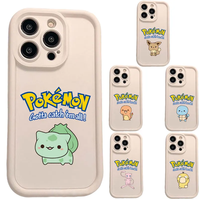 

Симпатичный оригинальный квадратный жидкий силиконовый чехол Bulbasaur Squirtle для iPhone 16, 12, 13, 14, 15 Pro Max, защитный чехол для объектива