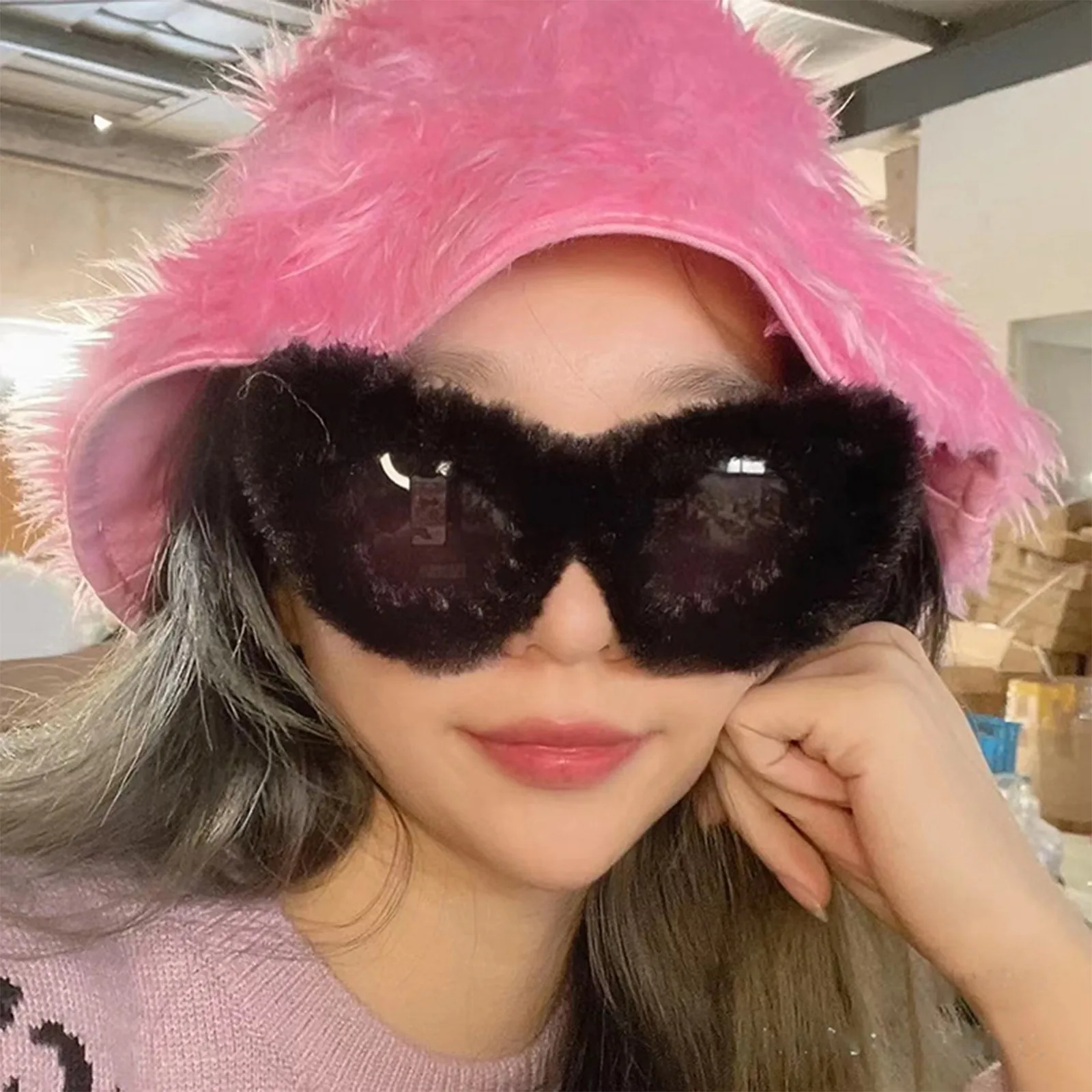 Okulary przeciwsłoneczne na Halloween, kostium, modne, urocze, kolorowe, pluszowe, puszyste, akcesoria do przebierania, punkowe, miękkie, aksamitne okulary przeciwsłoneczne