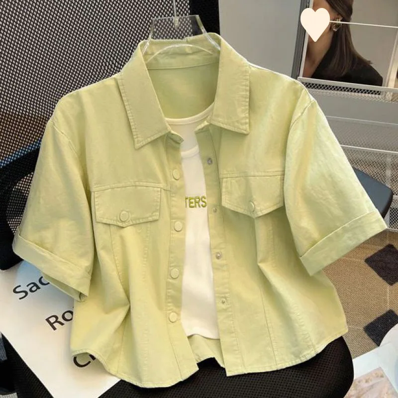 Short-sleeved shirt jacket women's new summer 2024 thin temperament loose wild letter vest two-piece.