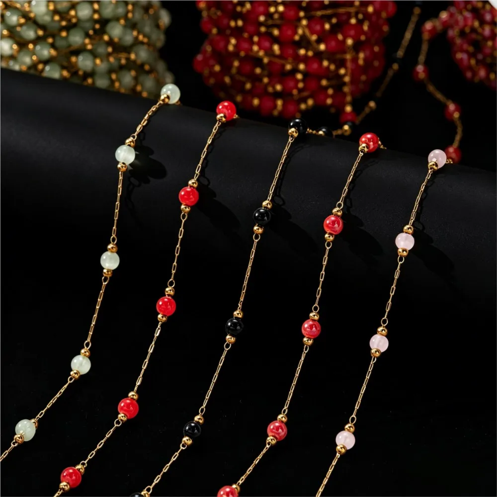 Chaîne en acier inoxydable de 1 mètre, perles rondes, couleur or, pour la fabrication de bracelets, colliers, bijoux, fournitures d'artisanat, accessoires