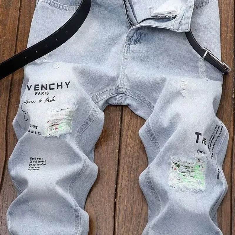 

2025 New Jeans Men's Summer Loose Ripped Distressed Designer Needle Versatile Spring Summer Thin Boyfriend Casual Pants Jeans