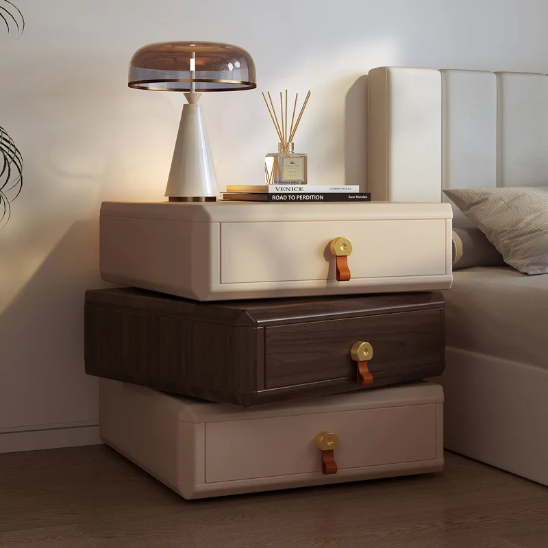 Premium Rotating bedside table Modern simple light luxury high-end solid wood bedside table  bedroom locker
