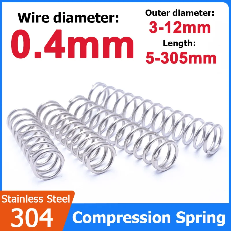 10pcs Wire Diameter 0.4mm 304 Stainless Steel Spring Steel Y-shaped Compression Spring OD 3/4/5/6/7/8/9/10/12mm Length 5-305mm