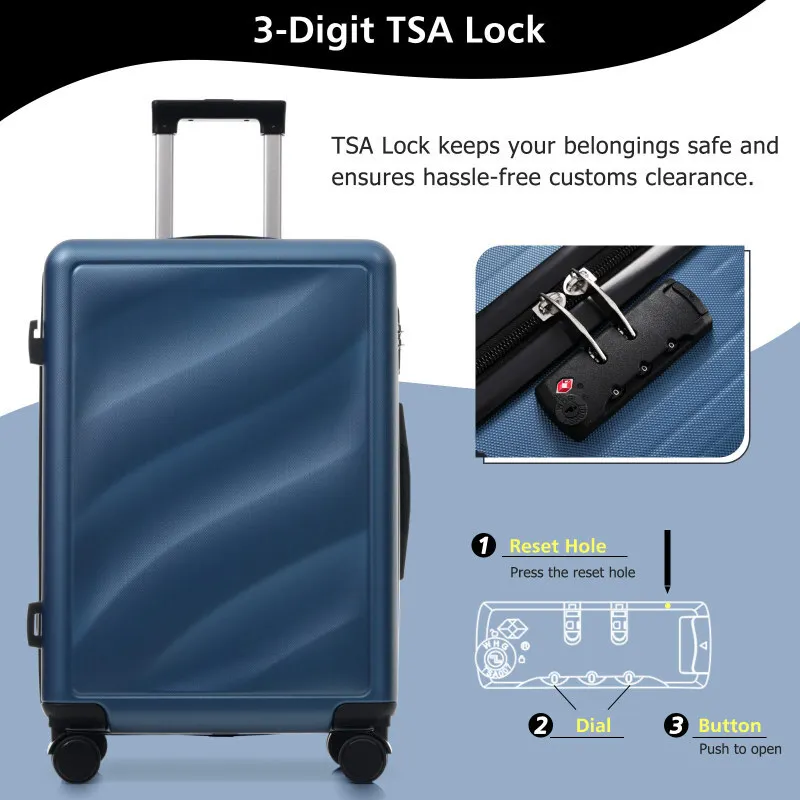 Set 3 Piece Lightweight Durable ABS Suitcases With Spinner Wheels And Lock Carry On  Checked Travel