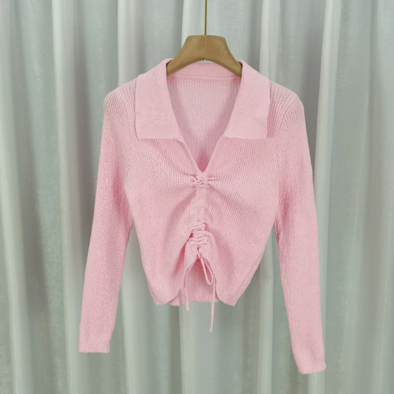 

Женский весенне-осенний корейский топ, модный сексуальный пуловер с v-образным вырезом, базовый вязаный элегантный трикотаж, тонкий пуловер с длинными рукавами, топы B143