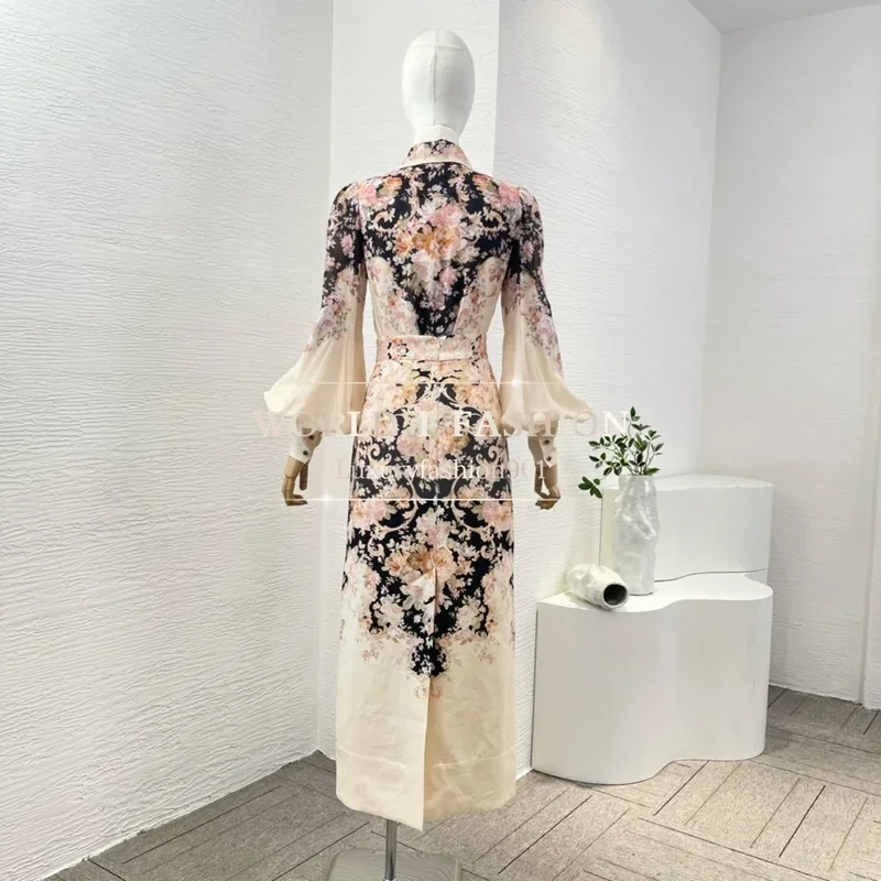 

Suitable for All Season 2025 New Beige Rococo Flowers Print Long Sleeve Blouse Tops and Skirt Set