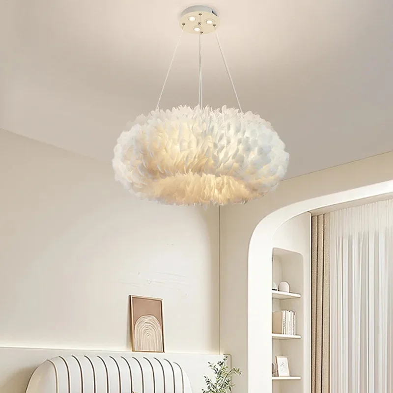 Amazon Feather Pendant Light Dining Room Living Room Main Hanging Lamp Nordic Cream Style Bedroom Lighting Fixture