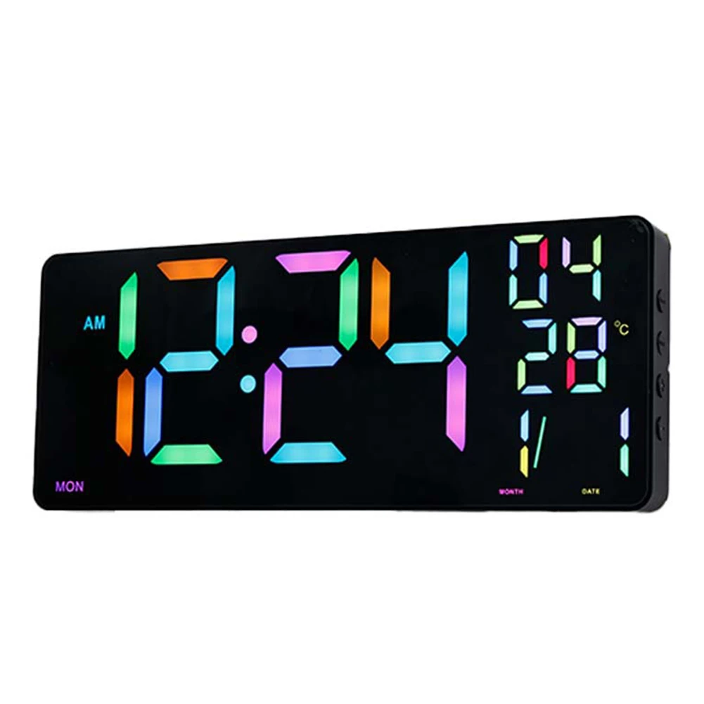 

Digital Wall Clock Featuring RGB Color Changes Loud Ringtone and Date Display for Home Decor and Office Environment