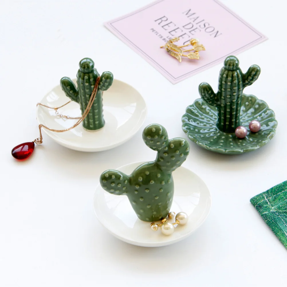 

Cactus Jewelry Tray Ceramic Ring Holder Green Smooth Functional Dish for Bracelet Necklace Earring Jewelry Organizer Decorative