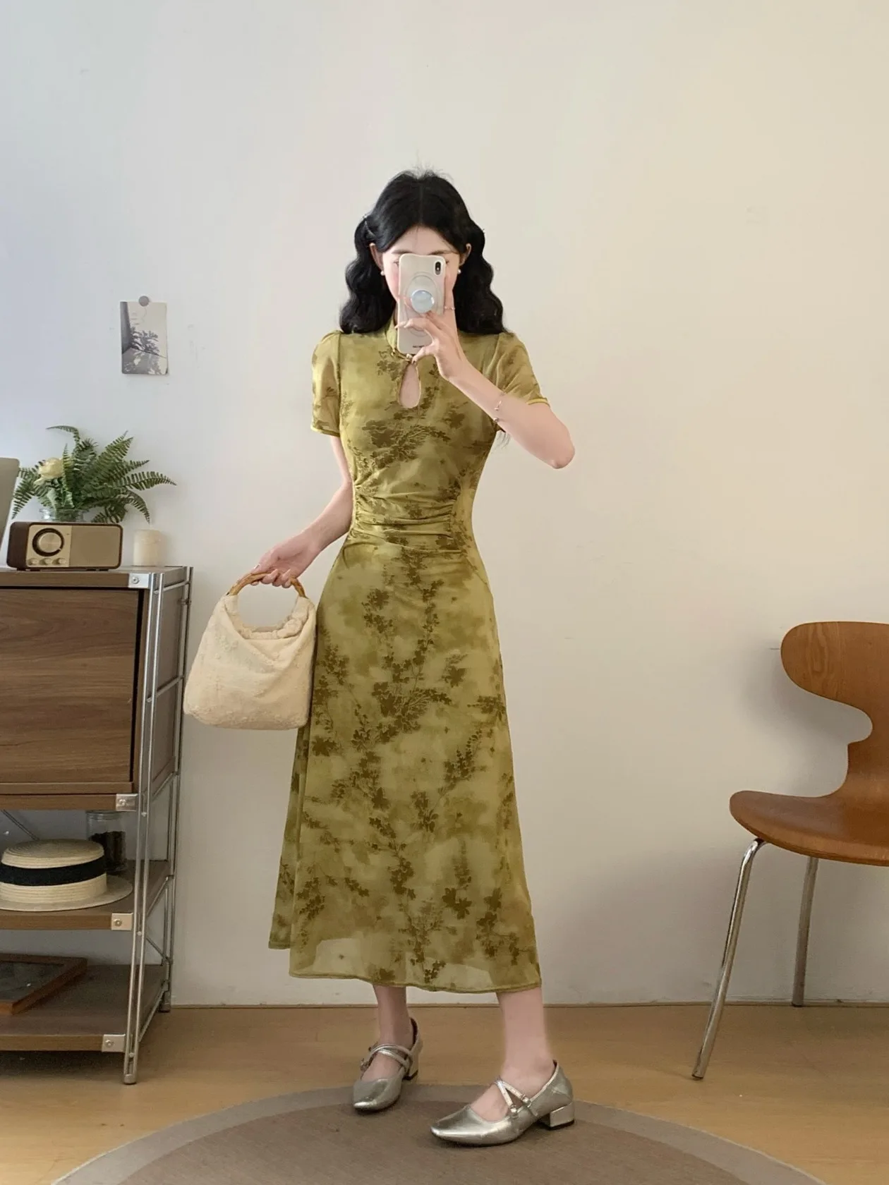 

plus Size Women's New Chinese Style Embroidered Floral Short Sleeve Dress Summer Slimming A-Line Skirt High Waist Cotton Dress