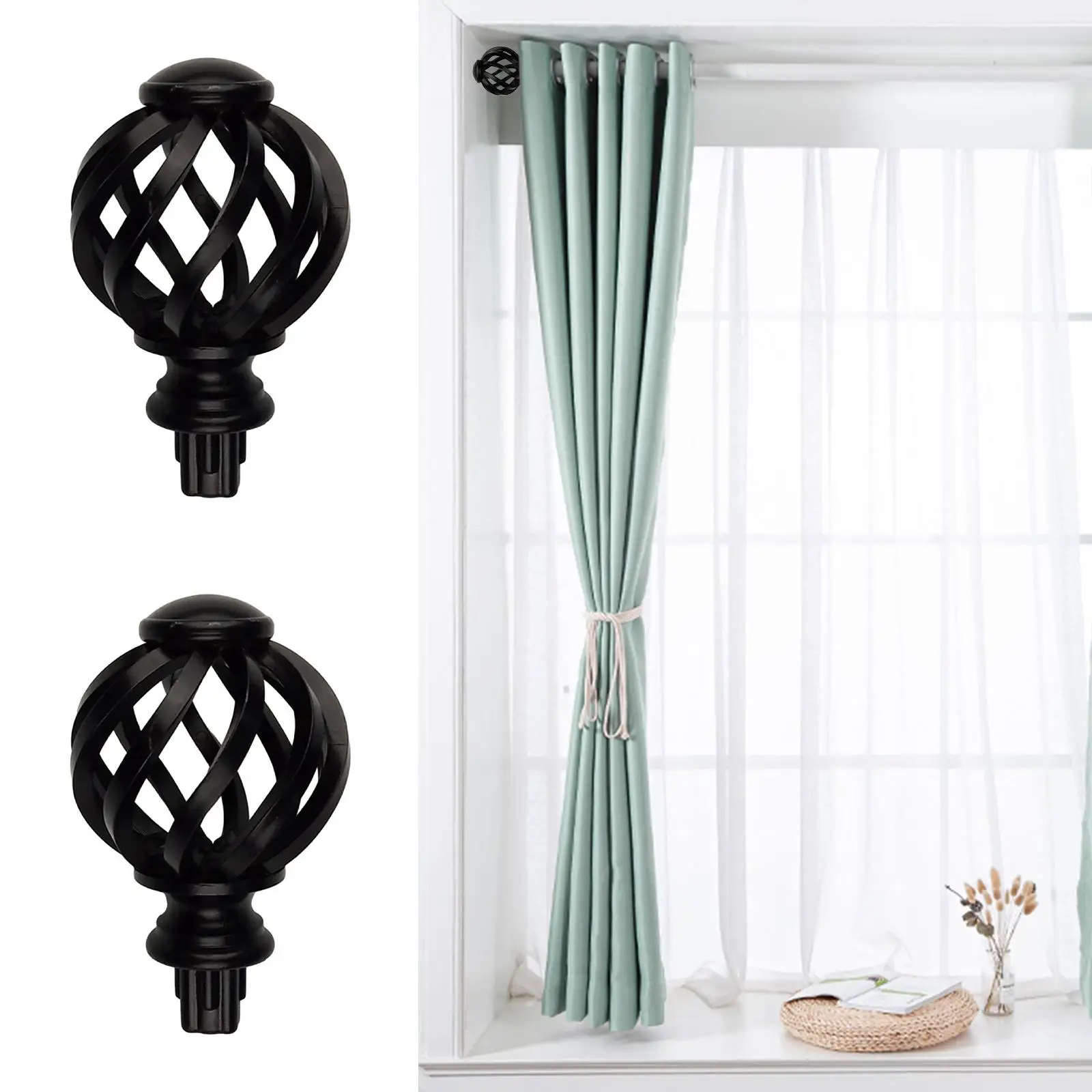 Window Curtain Rod Finials 3 4 Inch Plastic End Caps Decorative Head Hardware Kit for Bedroom Living Room