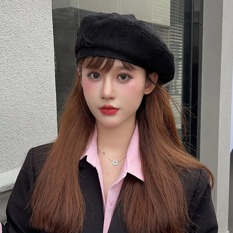 Women\'s Berets Autumn Newsboy Cap Painter Hat Hole Gray Black Color Flat Cap Vintage Women Fashion Accessories Beanies New 2024