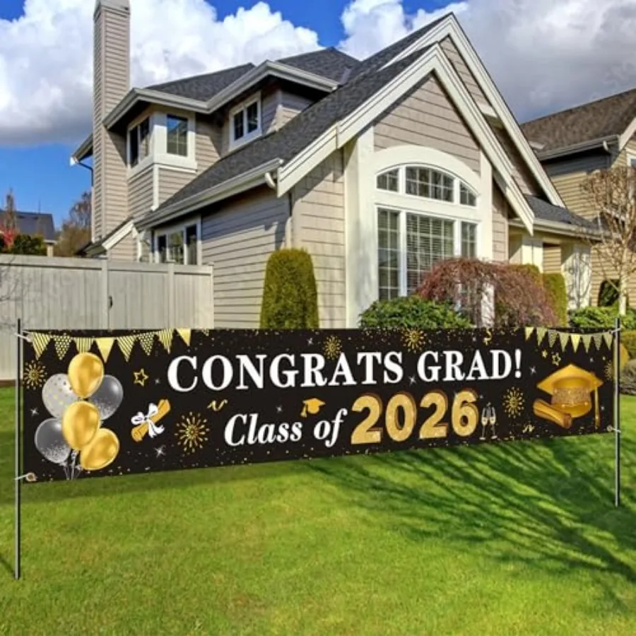 

2026 Graduation Decorations Congrats Grad Class of 2026 Banner - Graduation Yard Sign Backdrop Hanging Decorations for Indoor O