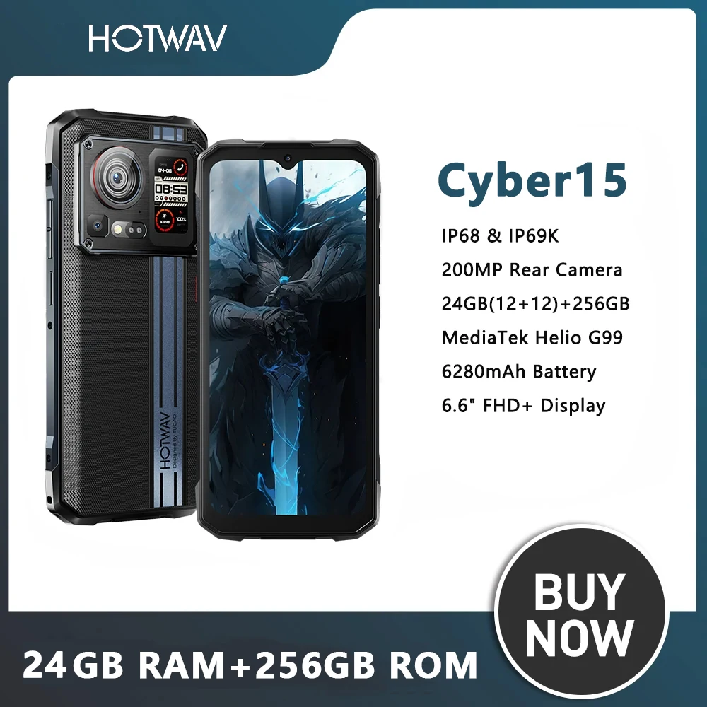 

HOTWAV Cyber 15 Rugged Phone 6.6'' FHD+120Hz 2K Smartphone 200MP PixSmart G99 24(12+12)GB 256GB Ultra-thin Mobile Phone