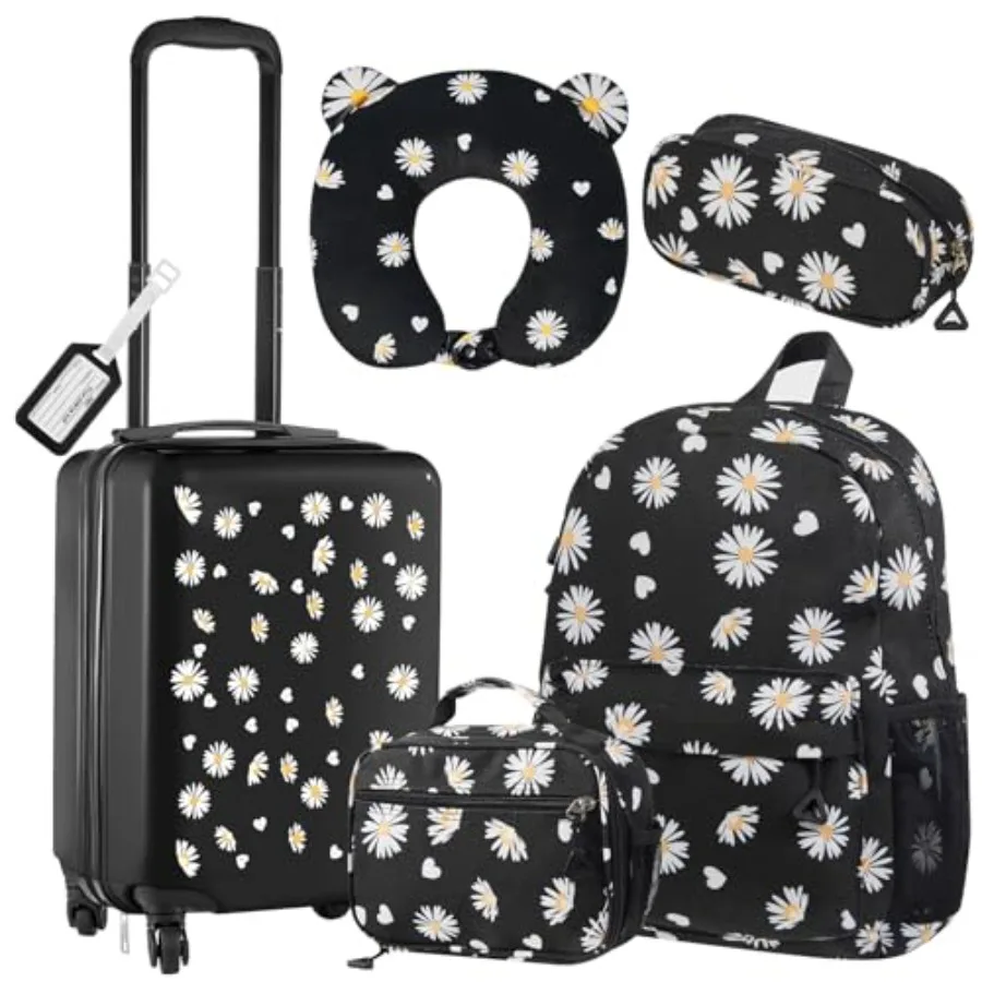 

6 Pcs Luggage Set Rolling Luggage Double Pattern Suitcase for Boys Girls