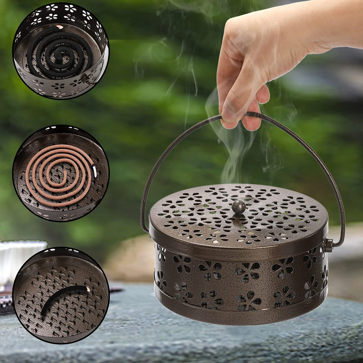 

Mosquito Coil Holder Outdoor Portable Hanging Tray Household Stainless Steel With Cover Expel Mosquitoes And Insects