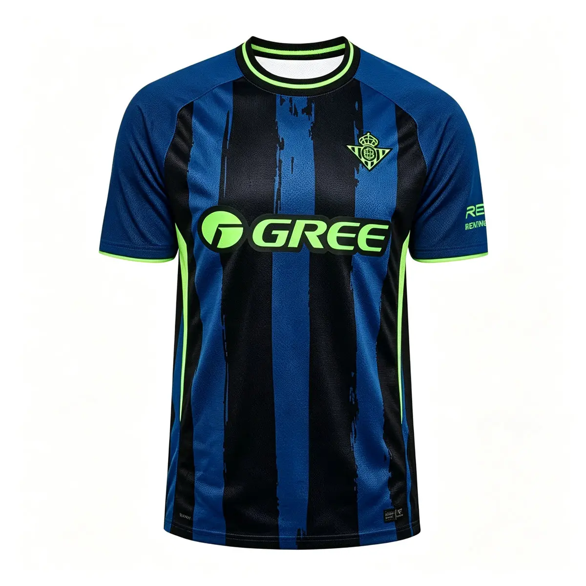 Men Print Soccer Jersey, Blue Black Stripe Short Sleeve Football T‑Shirt, Quick Dry Breathable Sports Fan Training Uniform Tops