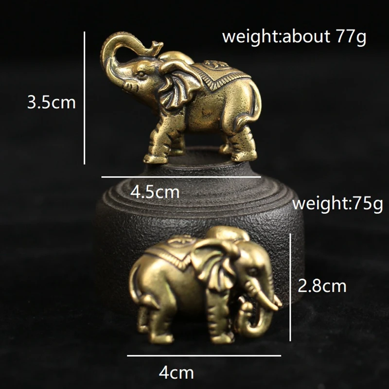 Antique Bronze Cute Elephant Miniature Figurines Desk Ornament Decorations Accessories Copper Animal Sculpture Home Decor Crafts