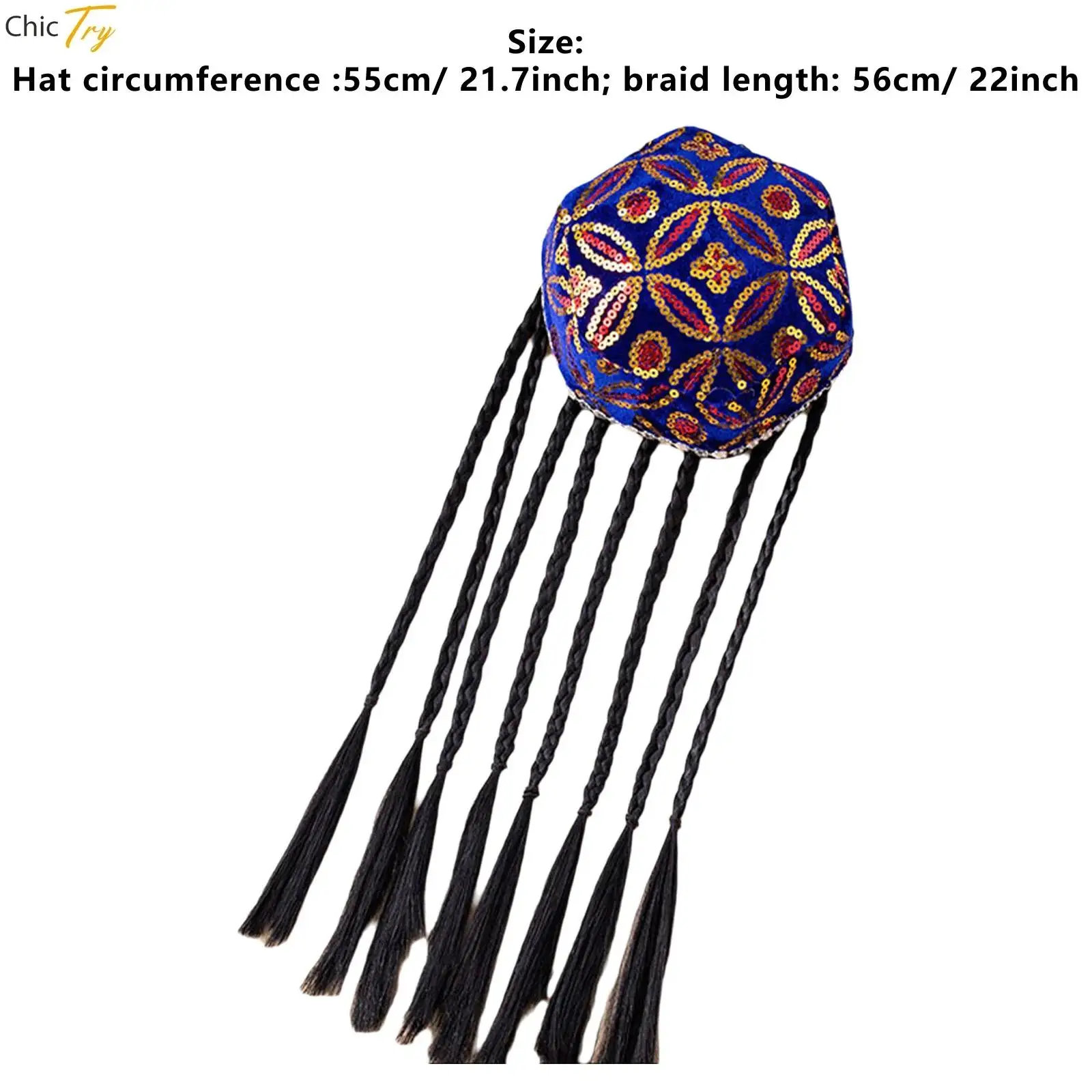 

The Uygurs Hat Men Women Xinjiang Costume Accessorie Carnival Hat No/with Wig Braids National Dance Performance Costume Headwea