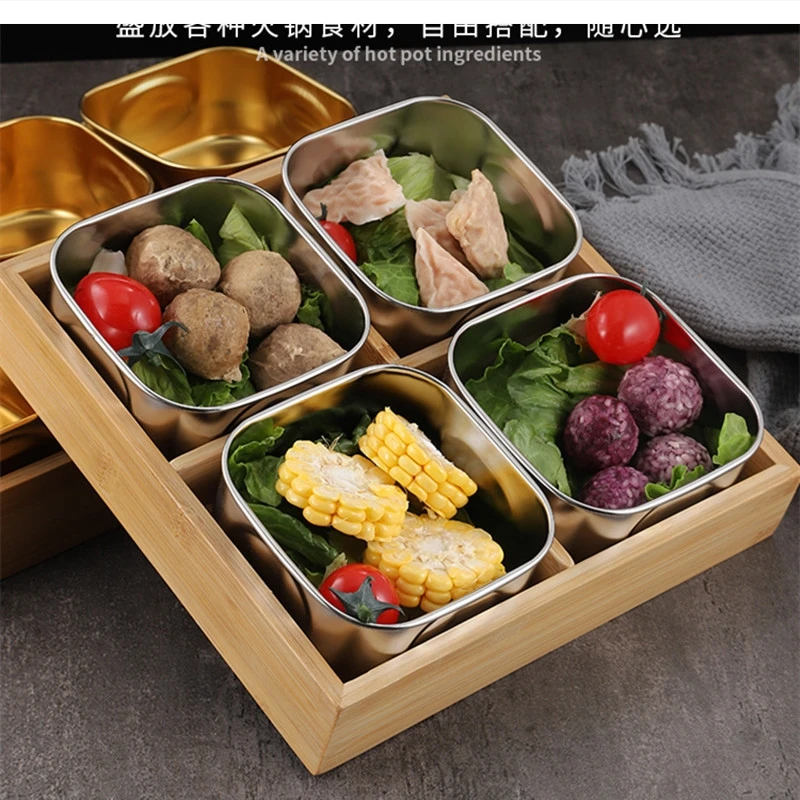 Jiugongge wood plate snack hot pot tableware Japanese and Korean cuisine barbecue 304 stainless steel